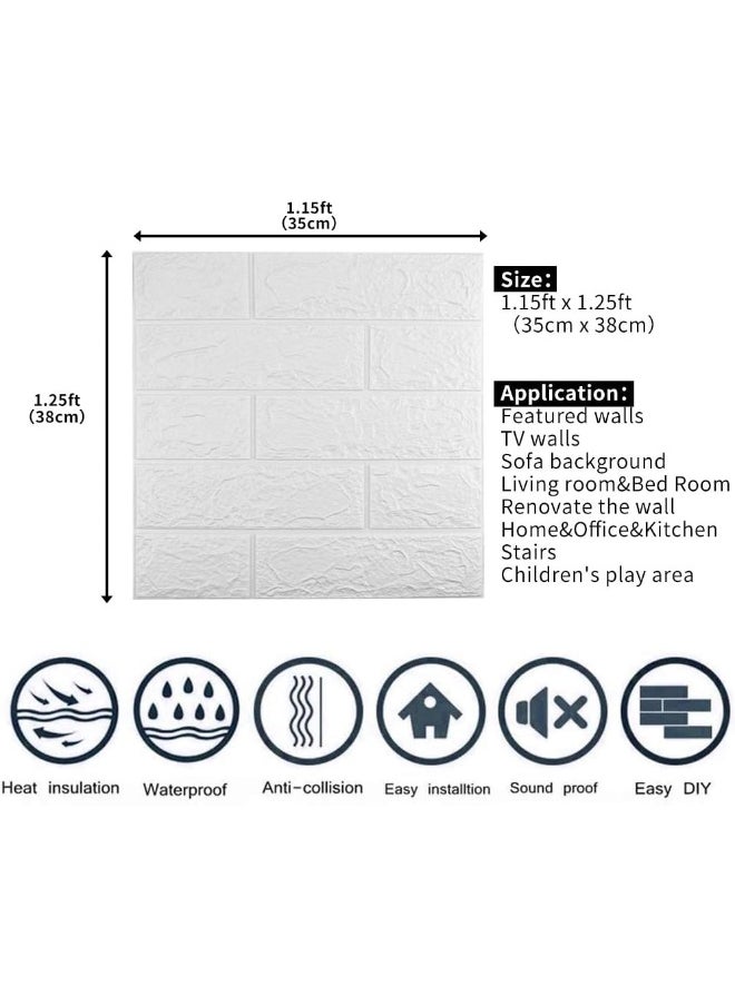 Generic 3D Wall Panels Peel and Stick, 14.5 Sq Ft Coverage, Printable Faux Brick Wallpaper Sticker with Self-Adhesive Waterproof Foam for Interior Wall Decor, Bathroom Home Decoration (10 Pcs) (White)  - Image 4