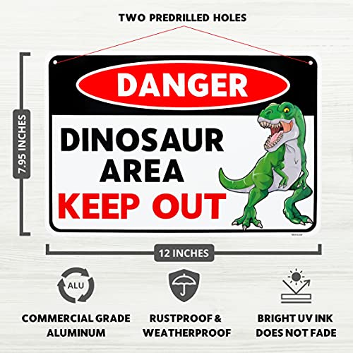 Venicor Dinosaur Sign - 8 x 12 Inches - Aluminum - Dinosaur Room Decor for Boys - Dinosaur Decor Boys Room - T Rex Dinosaur Bedroom Decor for Boys Kids Decorations Lover Gifts Wall Art Poster Stuff - Image 2