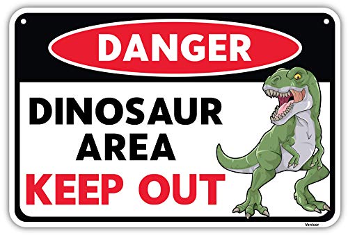 Venicor Dinosaur Sign - 8 x 12 Inches - Aluminum - Dinosaur Room Decor for Boys - Dinosaur Decor Boys Room - T Rex Dinosaur Bedroom Decor for Boys Kids Decorations Lover Gifts Wall Art Poster Stuff - Image 1
