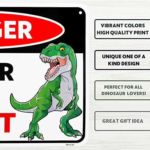 Venicor Dinosaur Sign - 8 x 12 Inches - Aluminum - Dinosaur Room Decor for Boys - Dinosaur Decor Boys Room - T Rex Dinosaur Bedroom Decor for Boys Kids Decorations Lover Gifts Wall Art Poster Stuff - Image 3
