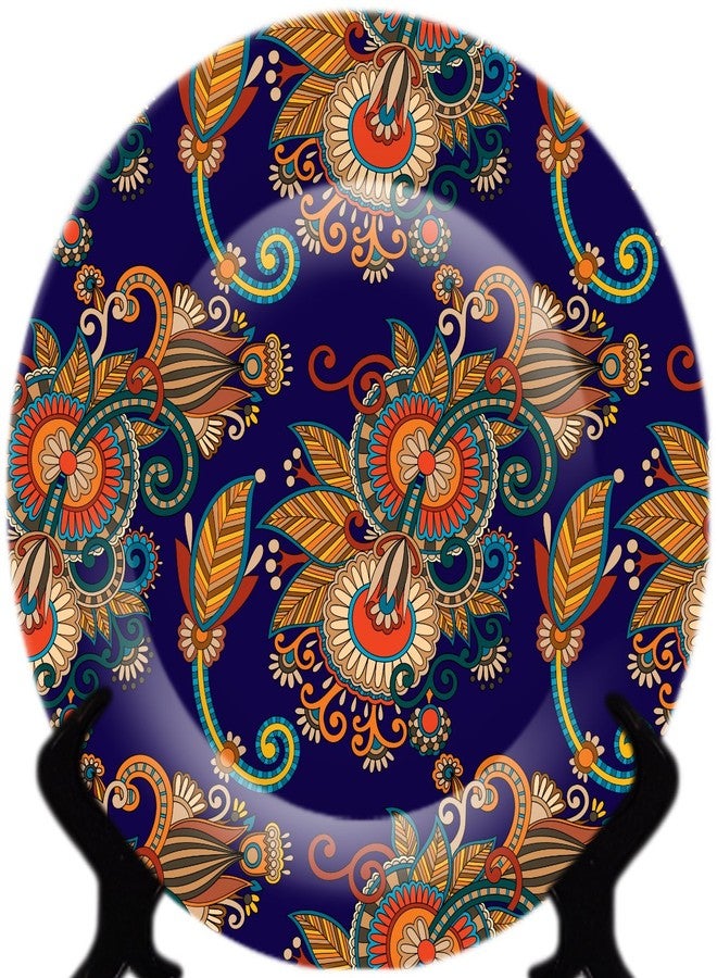 JIKRAA® Rare Handcrafted Blue and Purple Floral Design Ceramic Designer Plate/Platter with Stand, Decorative Plates for Living Room, Decorative Plates for Home - Image 1