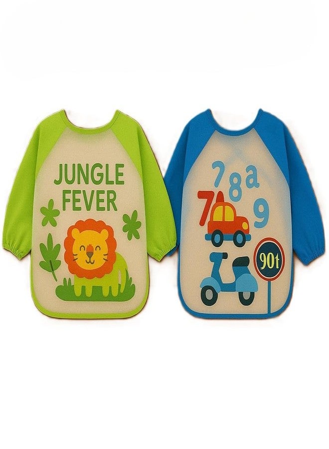 KIDS BASIC Long Sleeves Bibs for Baby | knot Closure | Lightweight & Durable | Waterproof Baby Bibs - (Pack of 2), Print May Vary - Image 1