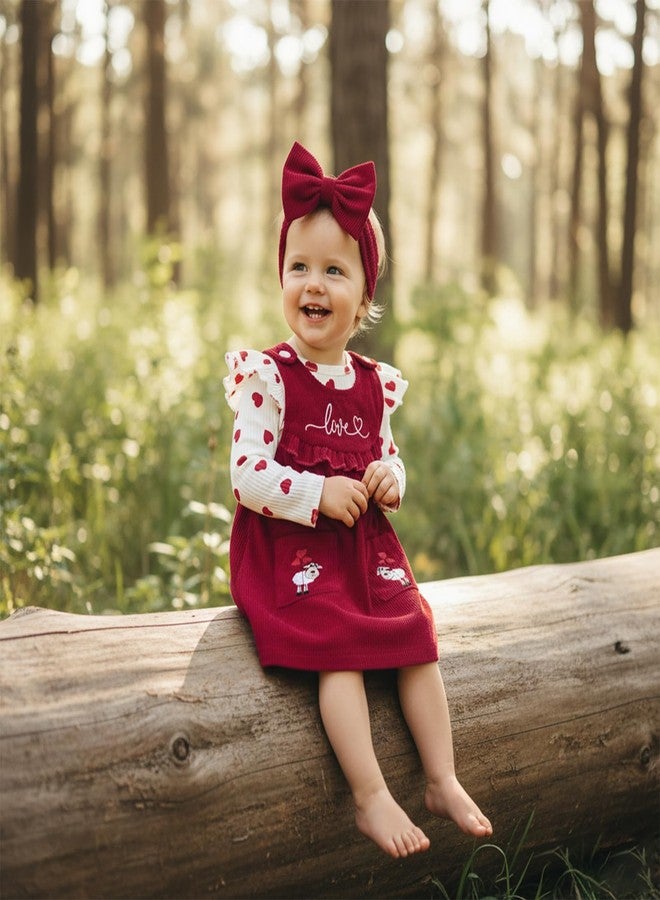 Yccutest Newborn Valentines Clothes Baby Girl Ribbed Romper Top Corduroy Overall Skirt Set Infant Valentines Day Heart Outfit (Sheep, 6-12 Months) - Image 2