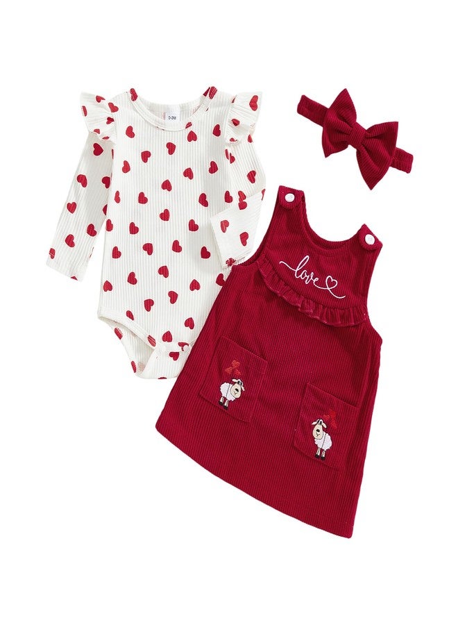 Yccutest Newborn Valentines Clothes Baby Girl Ribbed Romper Top Corduroy Overall Skirt Set Infant Valentines Day Heart Outfit (Sheep, 6-12 Months) - Image 1