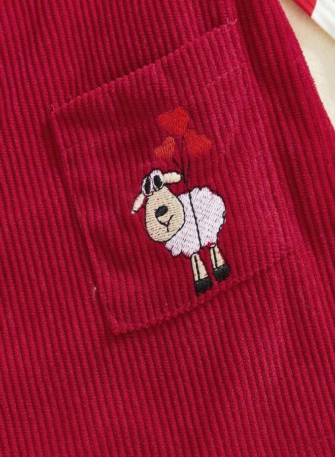 Yccutest Newborn Valentines Clothes Baby Girl Ribbed Romper Top Corduroy Overall Skirt Set Infant Valentines Day Heart Outfit (Sheep, 6-12 Months) - Image 5
