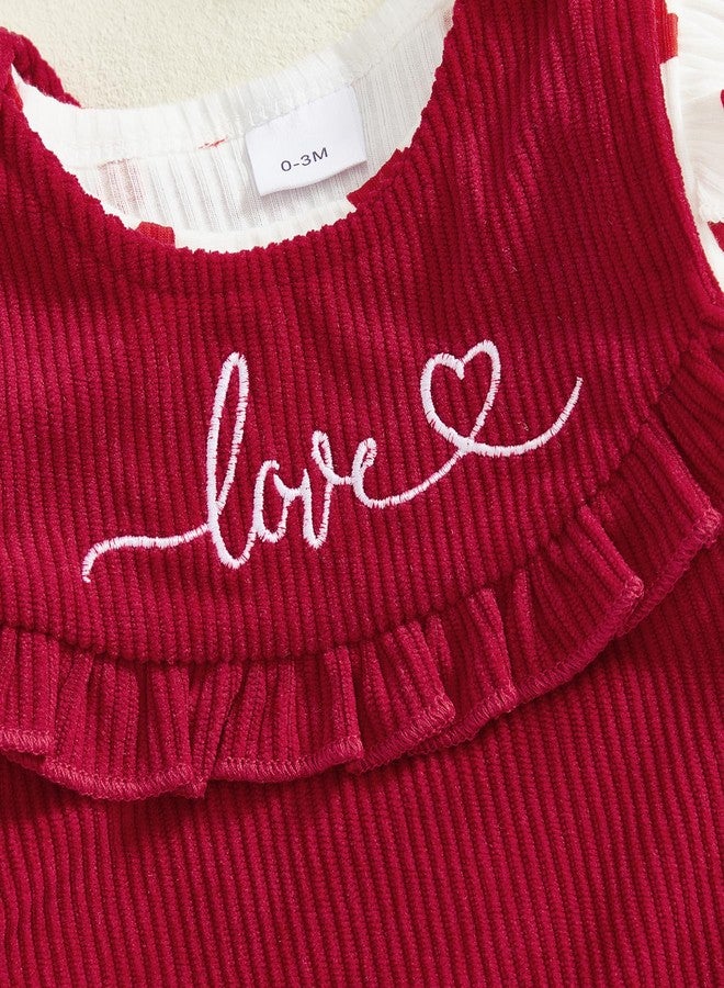 Yccutest Newborn Valentines Clothes Baby Girl Ribbed Romper Top Corduroy Overall Skirt Set Infant Valentines Day Heart Outfit (Sheep, 6-12 Months) - Image 4