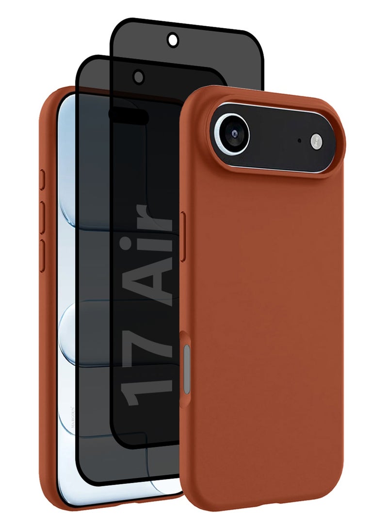 CATANES 3 Packs Silicone Protective Phone Case for iPhone 17 Air , Soft Anti-Scratch Microfiber Lining Ultra Slim Drop Protection Phone Cover with Two Privacy Screen Protectors - Windsor Brown - Image 1