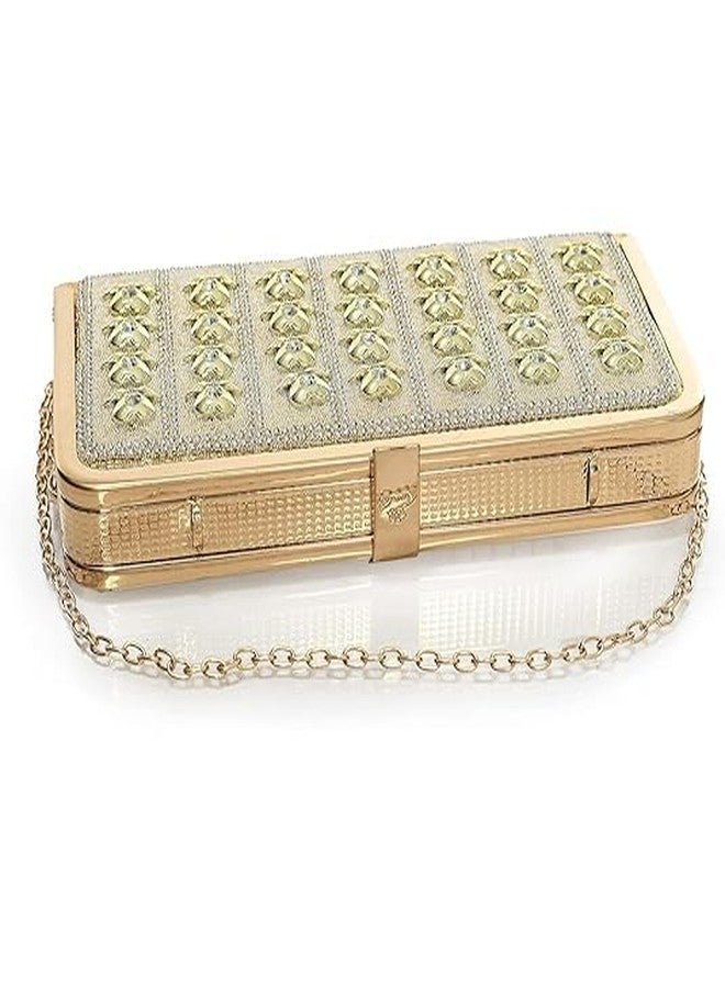 Ublic Women's Compact Golden Fancy Bridal Clutch| Ladies Handbag Purse | Sling Bag With Chain Handle | Multipurpose Compartment - Golden - Image 4