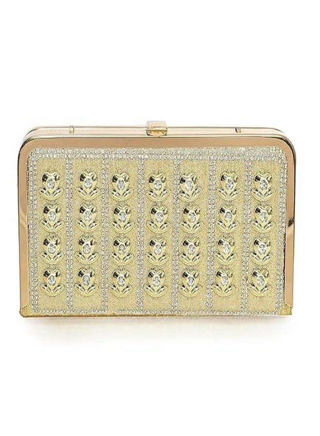 Ublic Women's Compact Golden Fancy Bridal Clutch| Ladies Handbag Purse | Sling Bag With Chain Handle | Multipurpose Compartment - Golden - Image 1