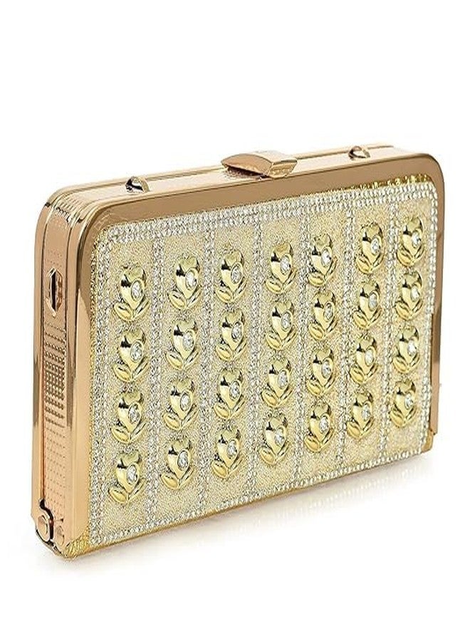 Ublic Women's Compact Golden Fancy Bridal Clutch| Ladies Handbag Purse | Sling Bag With Chain Handle | Multipurpose Compartment - Golden - Image 2