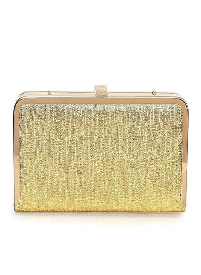 Ublic Women's Compact Golden Fancy Bridal Clutch| Ladies Handbag Purse | Sling Bag With Chain Handle | Multipurpose Compartment - Golden - Image 3