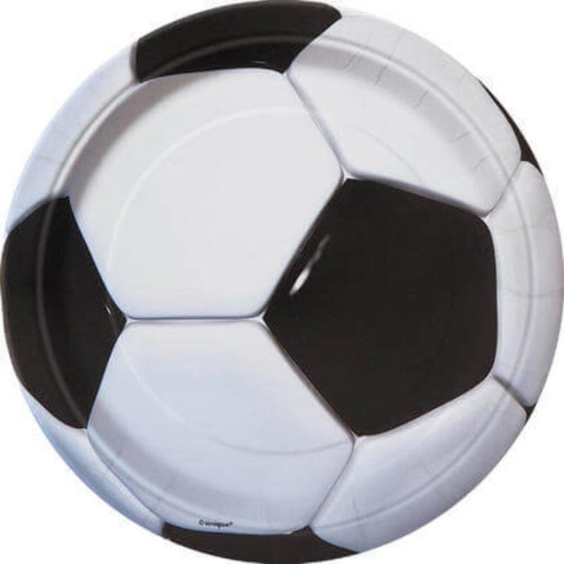 Unique 3D Soccer Black & White Paper Round Dessert Plates - 9" (8ct) - Perfect for Sports Enthusiasts, Birthdays & Game Nights - Image 1