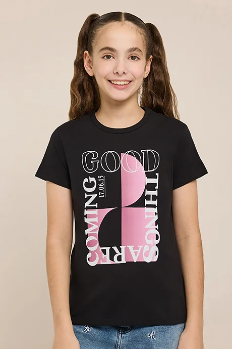 أر أند بي Printed T-Shirt with Crew Neck and Short Sleeves