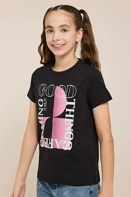 أر أند بي Printed T-Shirt with Crew Neck and Short Sleeves