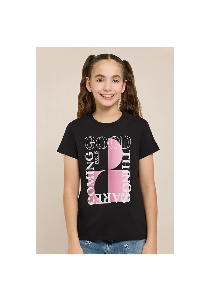 أر أند بي Printed T-Shirt with Crew Neck and Short Sleeves