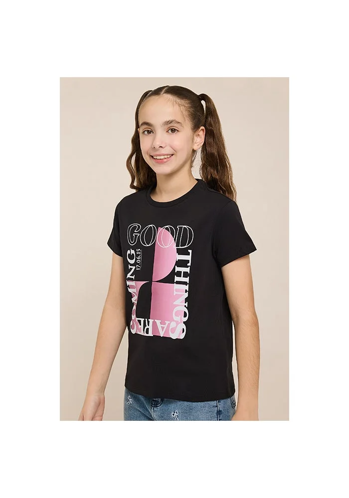 أر أند بي Printed T-Shirt with Crew Neck and Short Sleeves