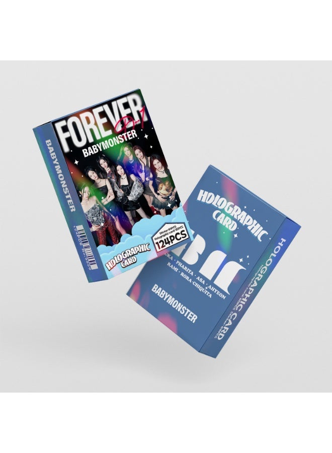 124pcs Laser Card Mini Sticker Babymonster New Song Forever Peripheral Holographic Card Double-sided Lomo - Image 4