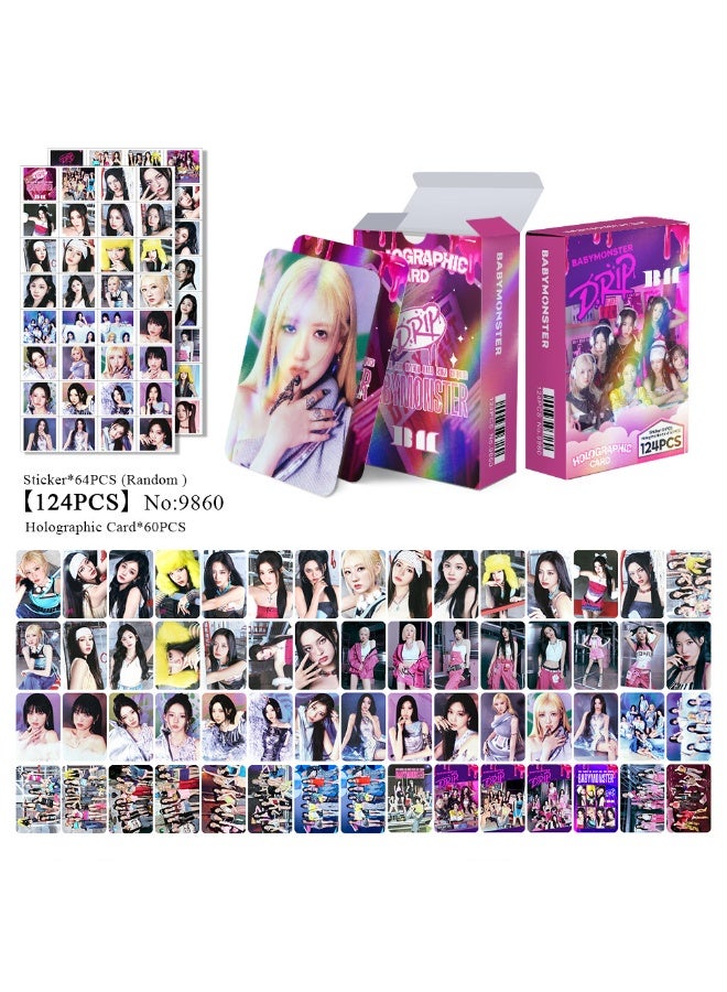 124pcs Laser Card Mini Sticker Babymonster New Song Forever Peripheral Holographic Card Double-sided Lomo - Image 1