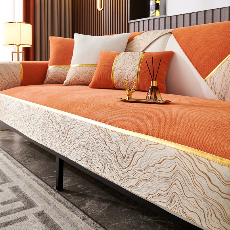 Seat Cushion Orange Sofa Cushion All-Season Universal Light Luxury Style 2026 New Non-Slip Cushion Cover Cloth Towel - Image 2