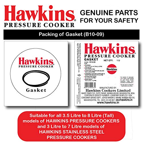 Hawkins حشية هاوكينز للمقالي 3.5 لتر إلى 8 لتر باستثناء قدور الضغط الواسعة من هاوكينز | قدور الضغط من الستانلس ستيل من هاوكينز 3 لتر إلى 7 لتر | قدور الضغط كونتورا (حشية قياسية SG) - Image 3