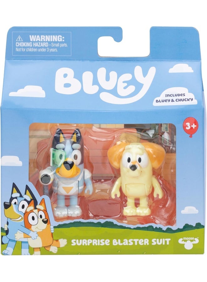 BLUEY مجموعة شخصيات بدلة المفاجأة بلوى وجارها تشاكي - Image 1