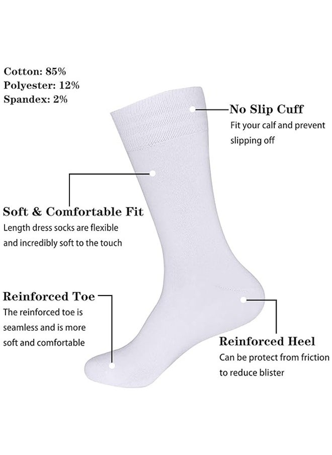 DUNISO 5 Pairs Men's Dress Socks，Mens Cotton Calf Business Formal Socks Soft Breathable Athletic Long Crew Casual Socks，White  - Image 2