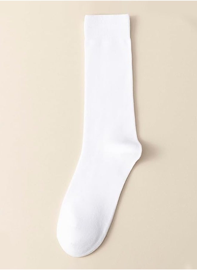 DUNISO 5 Pairs Men's Dress Socks，Mens Cotton Calf Business Formal Socks Soft Breathable Athletic Long Crew Casual Socks，White  - Image 3