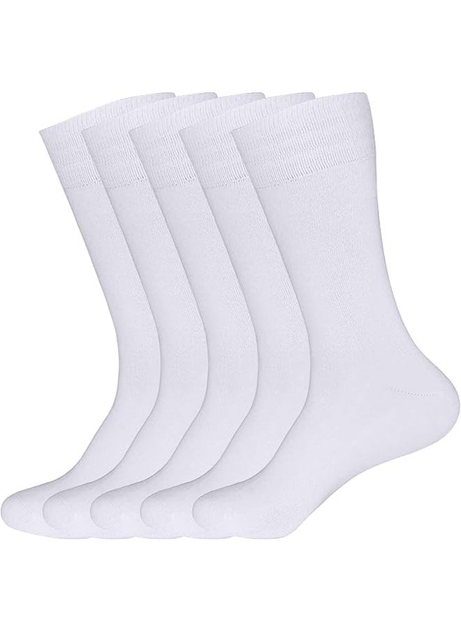 DUNISO 5 Pairs Men's Dress Socks，Mens Cotton Calf Business Formal Socks Soft Breathable Athletic Long Crew Casual Socks，White  - Image 1