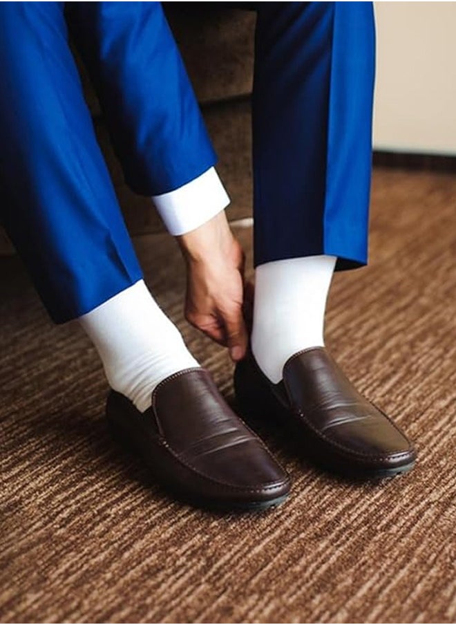 DUNISO 5 Pairs Men's Dress Socks，Mens Cotton Calf Business Formal Socks Soft Breathable Athletic Long Crew Casual Socks，White  - Image 5
