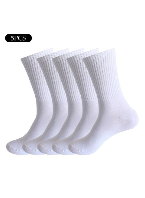 5 Pairs Men's Dress Socks，Mens Cotton Calf Business Formal Socks Soft Breathable Athletic Long Crew Casual Socks，White