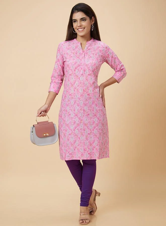 globus Globus Women Pink Printed Straight Kurta