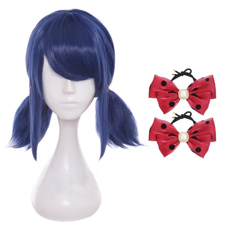 DAZCOS Anime Cosplay Wig For Women Blue Hair With Eyepatch and Bow Ties