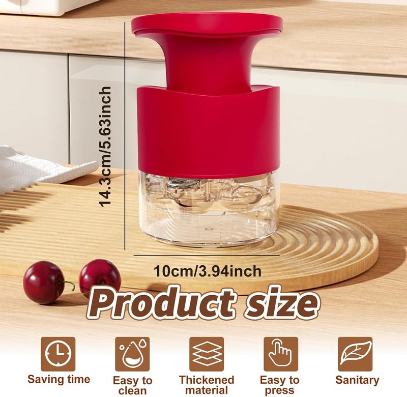Kerfulty Cherry Pitter - Quick Release Multi Cherries Stoner Pitter 7-in-1, Push Button Cherr'y Core Pit'ter Tool Multiple with Splatter Protector, Pit Seed Remover for Making Jam Cherry Dishes (Red-7 Holes) - Image 2