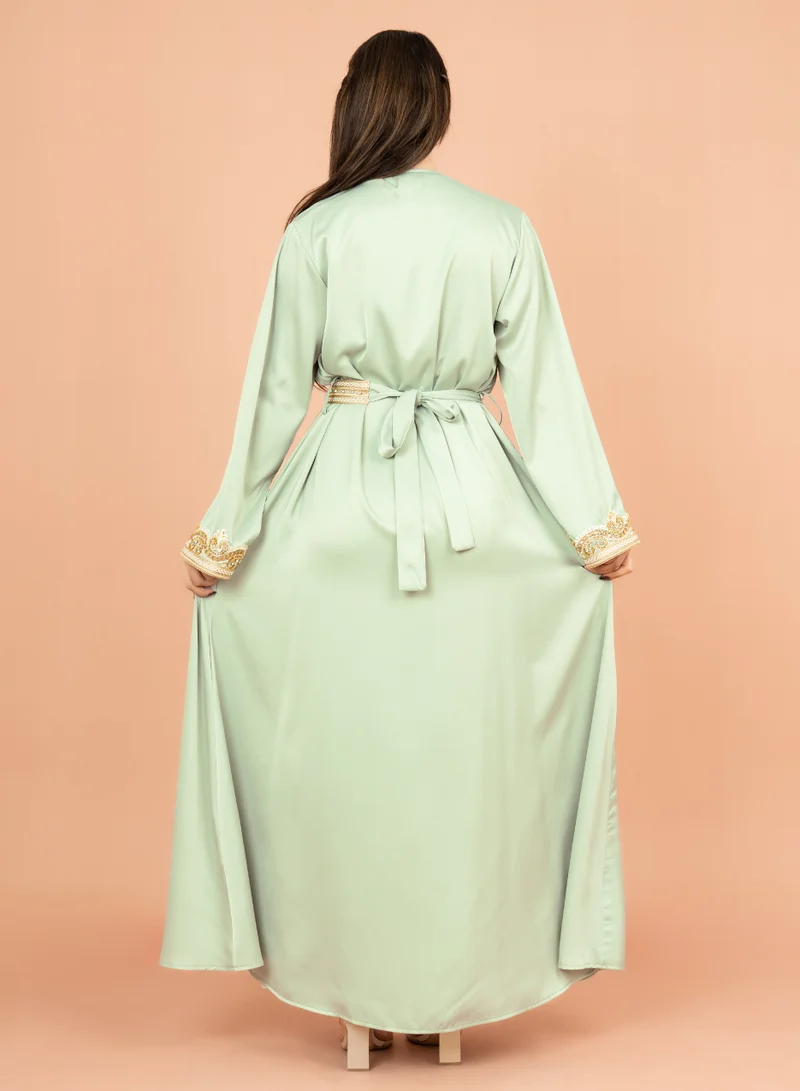 IKKXA Belted Elegant 2-Piece Kaftan IK2009 Green