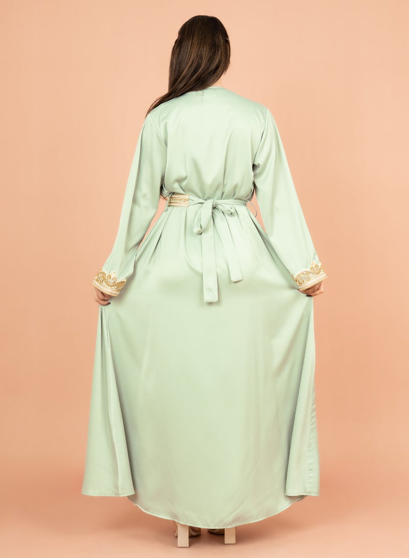IKKXA Belted Elegant 2-Piece Kaftan IK2009 Green  - Image 4