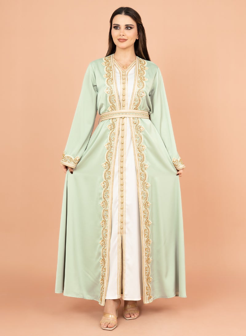 IKKXA Belted Elegant 2-Piece Kaftan IK2009 Green  - Image 1