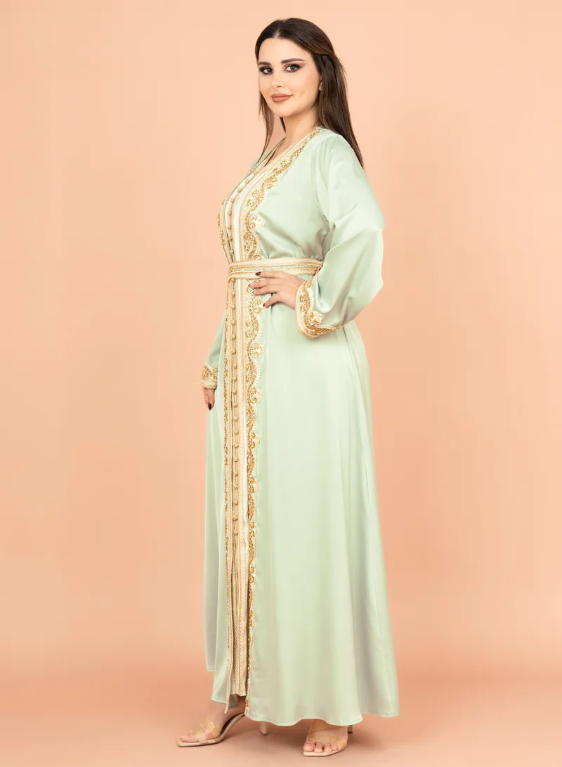 IKKXA Belted Elegant 2-Piece Kaftan IK2009 Green