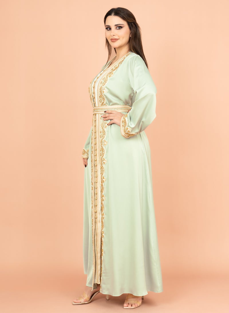 IKKXA Belted Elegant 2-Piece Kaftan IK2009 Green  - Image 3