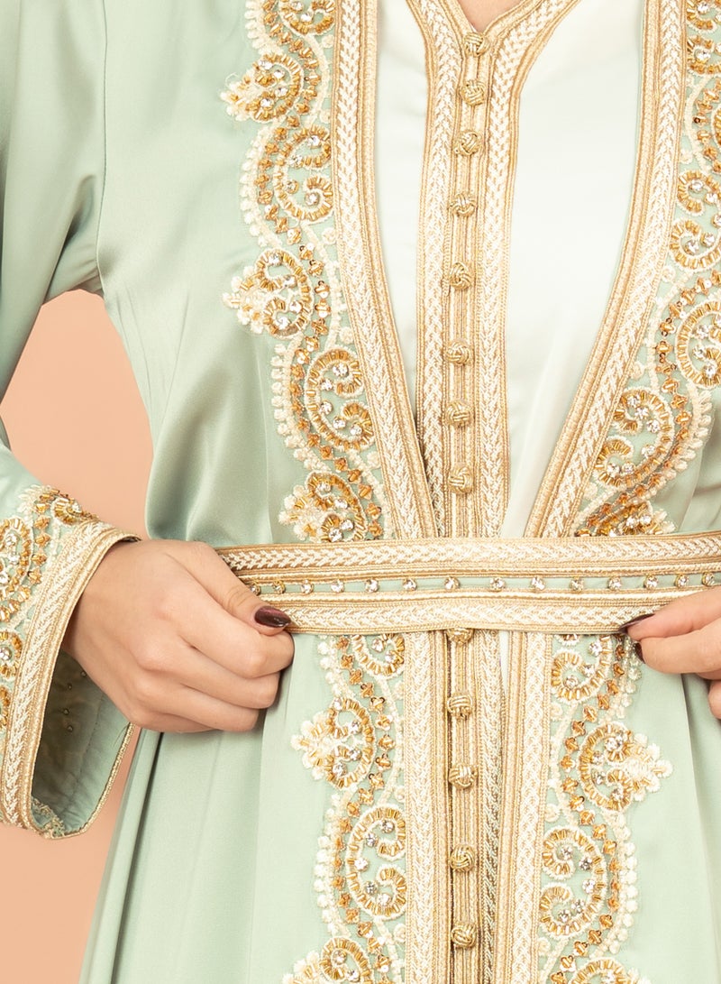 IKKXA Belted Elegant 2-Piece Kaftan IK2009 Green  - Image 2