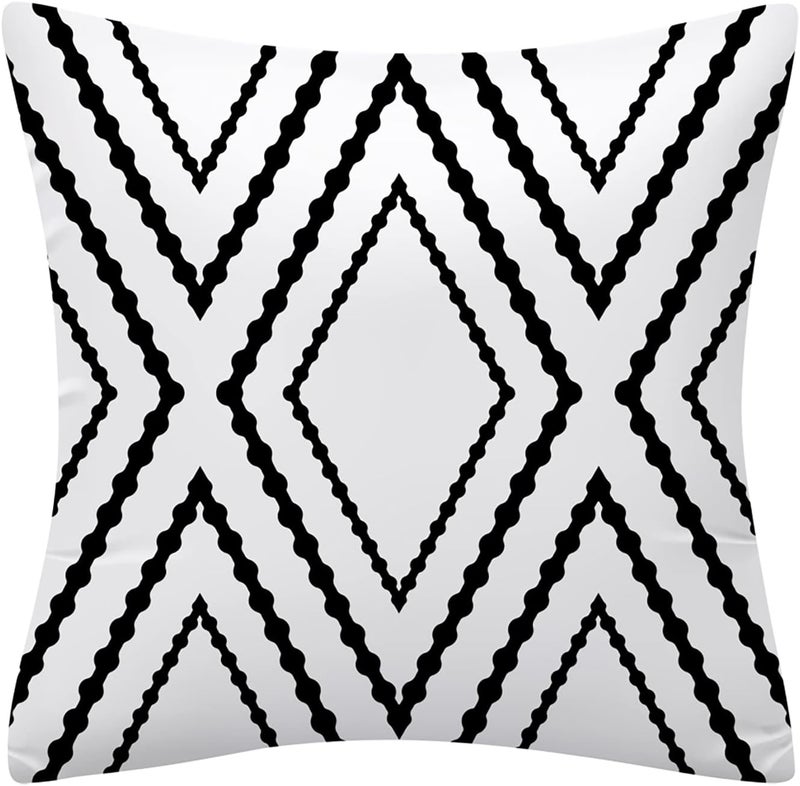 Drmstow Set of 4 Pillow Covers 18x18 Inches Black and White Boho Throw Pillow Covers Modern Geometric Pattern Decorative Cushion Pillowcases for Home Decor Couch Bedroom Sofa Chair Car - Image 3