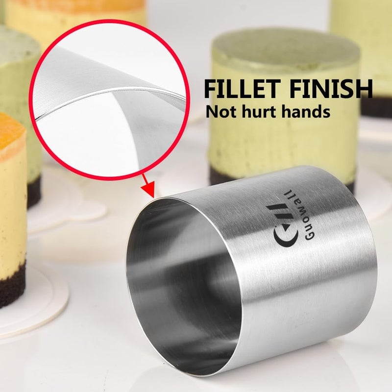 Guowall Cake Ring Mold 8 pack Mini Mousse Mould Seamless Stainless Steel Cake Cutter for Baking Small Size Round Food Pastry Mould - 2 inch - Image 4