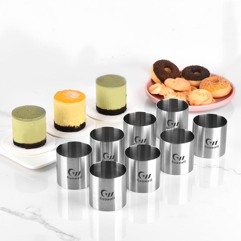 Guowall Cake Ring Mold 8 pack Mini Mousse Mould Seamless Stainless Steel Cake Cutter for Baking Small Size Round Food Pastry Mould - 2 inch - Image 1