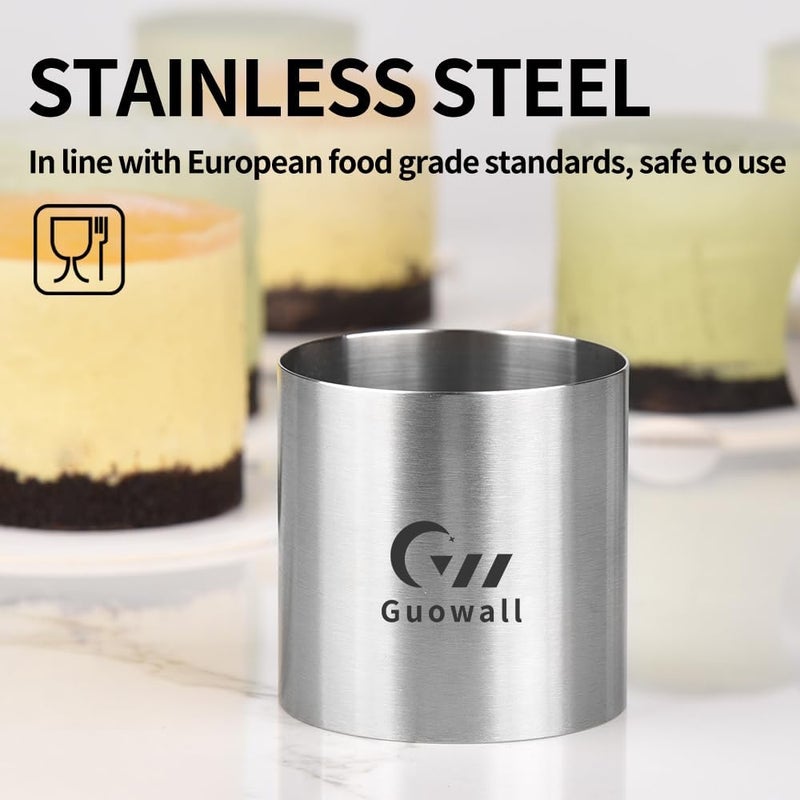 Guowall Cake Ring Mold 8 pack Mini Mousse Mould Seamless Stainless Steel Cake Cutter for Baking Small Size Round Food Pastry Mould - 2 inch - Image 3