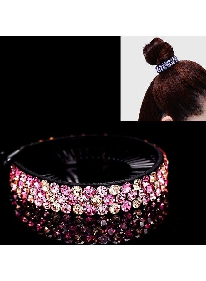 NIBEMINENT Women Meatball Rhinestone Flower Hair Claw Pink Champagne - Image 1