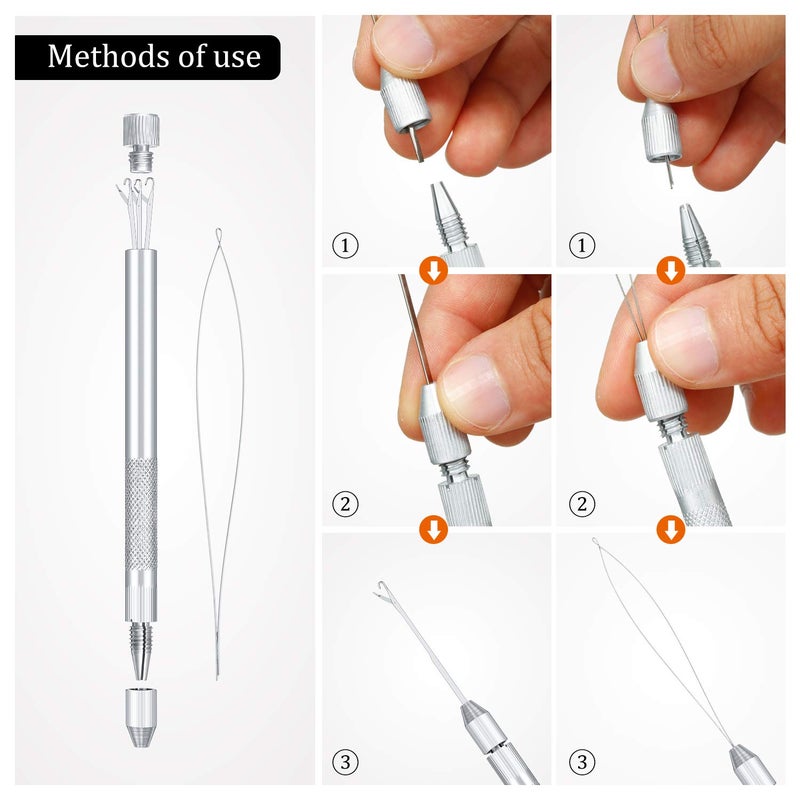WILLBOND 2 Sets 4-in-1 Hair Extension Tools, Includes Loop Needle Threader, Knitting Needles and Holder for Beads Dreadlock Wig Hair Extensions Lace Wig Making, Loop Tools and Hooks - Image 4
