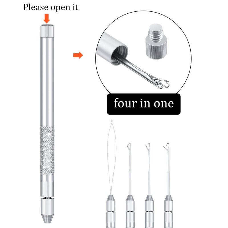 WILLBOND 2 Sets 4-in-1 Hair Extension Tools, Includes Loop Needle Threader, Knitting Needles and Holder for Beads Dreadlock Wig Hair Extensions Lace Wig Making, Loop Tools and Hooks - Image 3