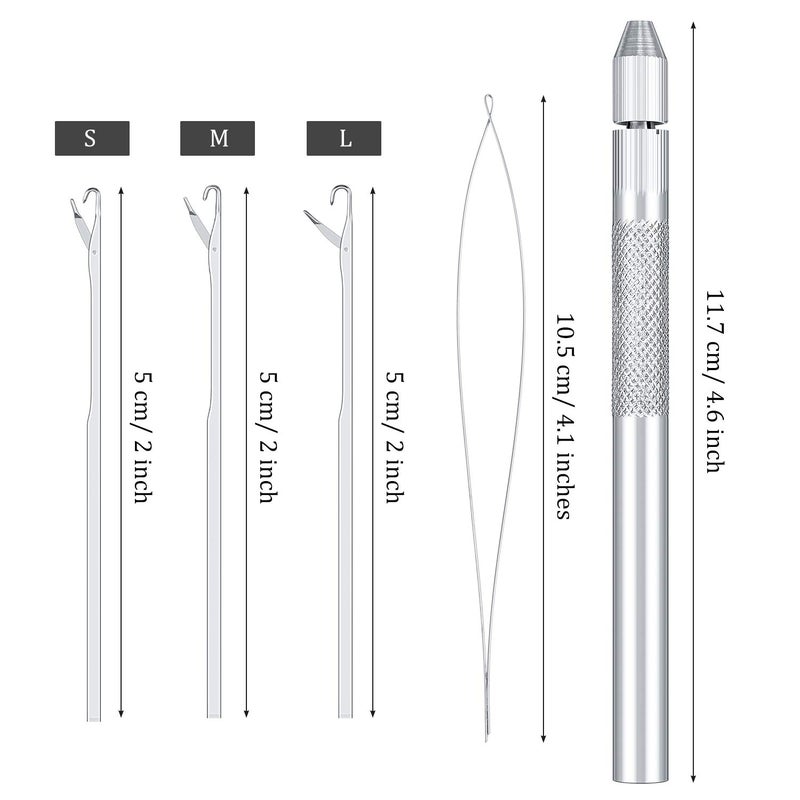 WILLBOND 2 Sets 4-in-1 Hair Extension Tools, Includes Loop Needle Threader, Knitting Needles and Holder for Beads Dreadlock Wig Hair Extensions Lace Wig Making, Loop Tools and Hooks - Image 2