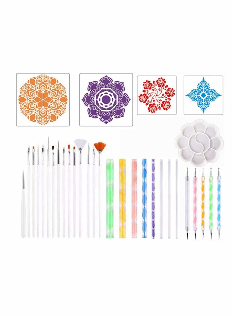 Generic 33PCS Stencils For Painting Dotting Tools Set, Mandala Stencil, Silicone Stylus Ball Stylus and Paint Tray with Black Cardboard for Rocks Painting, Nail Dotting, Nail Decals, Drawing  - Image 1