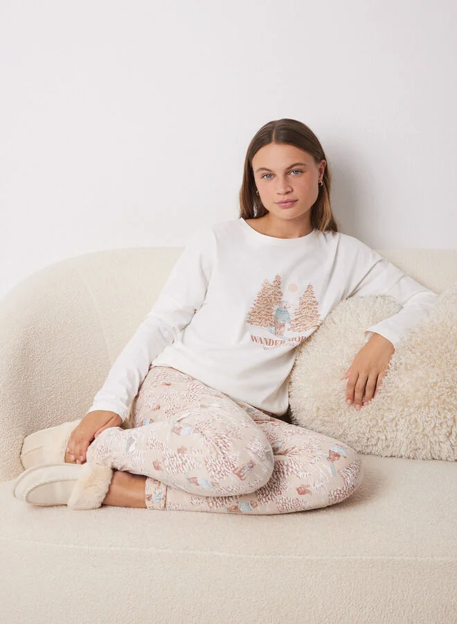 women'secret 100% Cotton Long Pajamas With Christmas Print