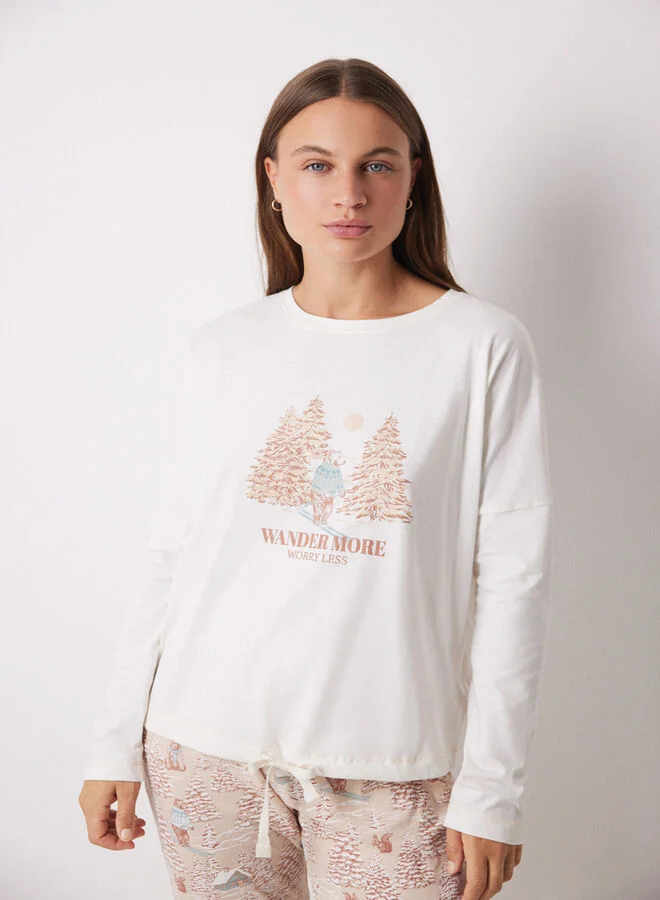 women'secret 100% Cotton Long Pajamas With Christmas Print